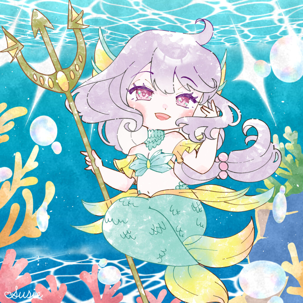 人魚、ミニキャラ、ちびキャラ、イラスト、アート