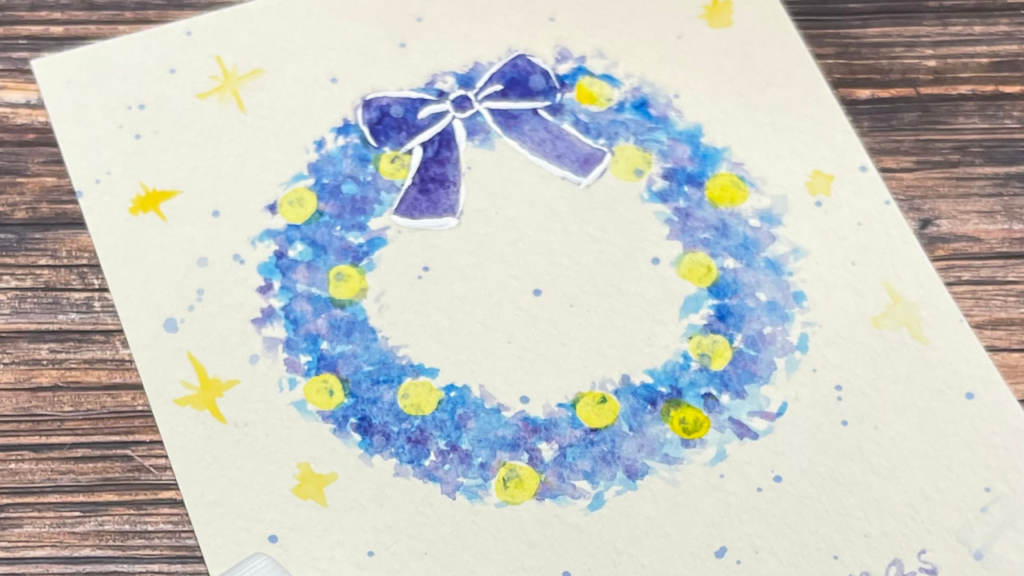 透明水彩　クリスマスリース　描き方