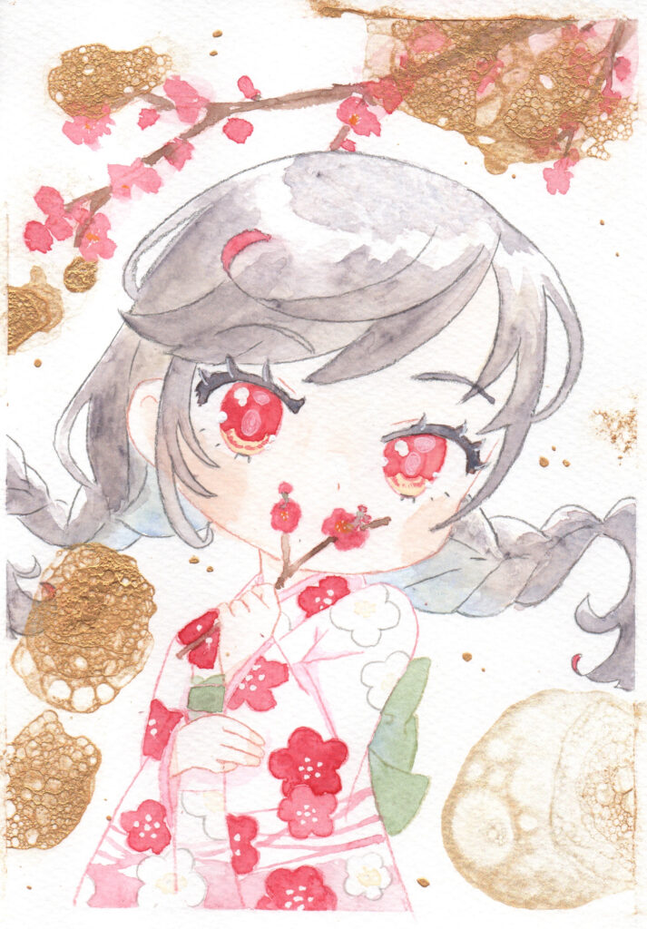 一次創作、ちびキャラ、ミニキャラ、透明水彩、イラスト